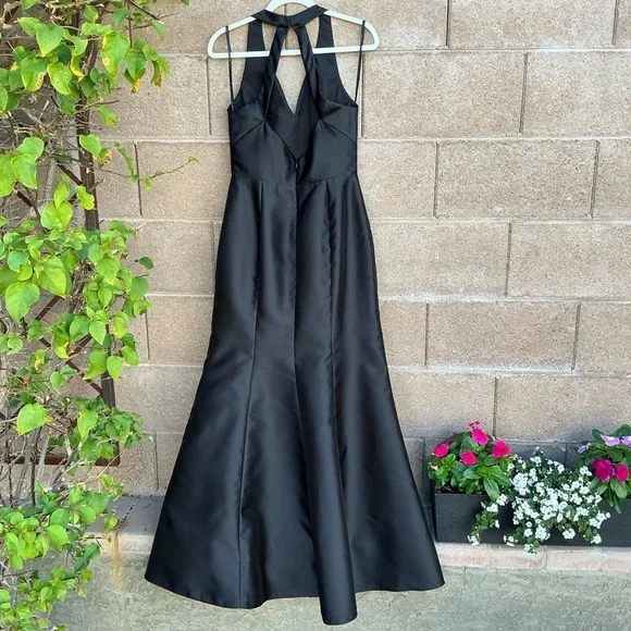 NWT Alfred Sung V-Neck Halter Satin Trumpet Dress Gown Size 6 D761 Black Party - Picture 4 of 10